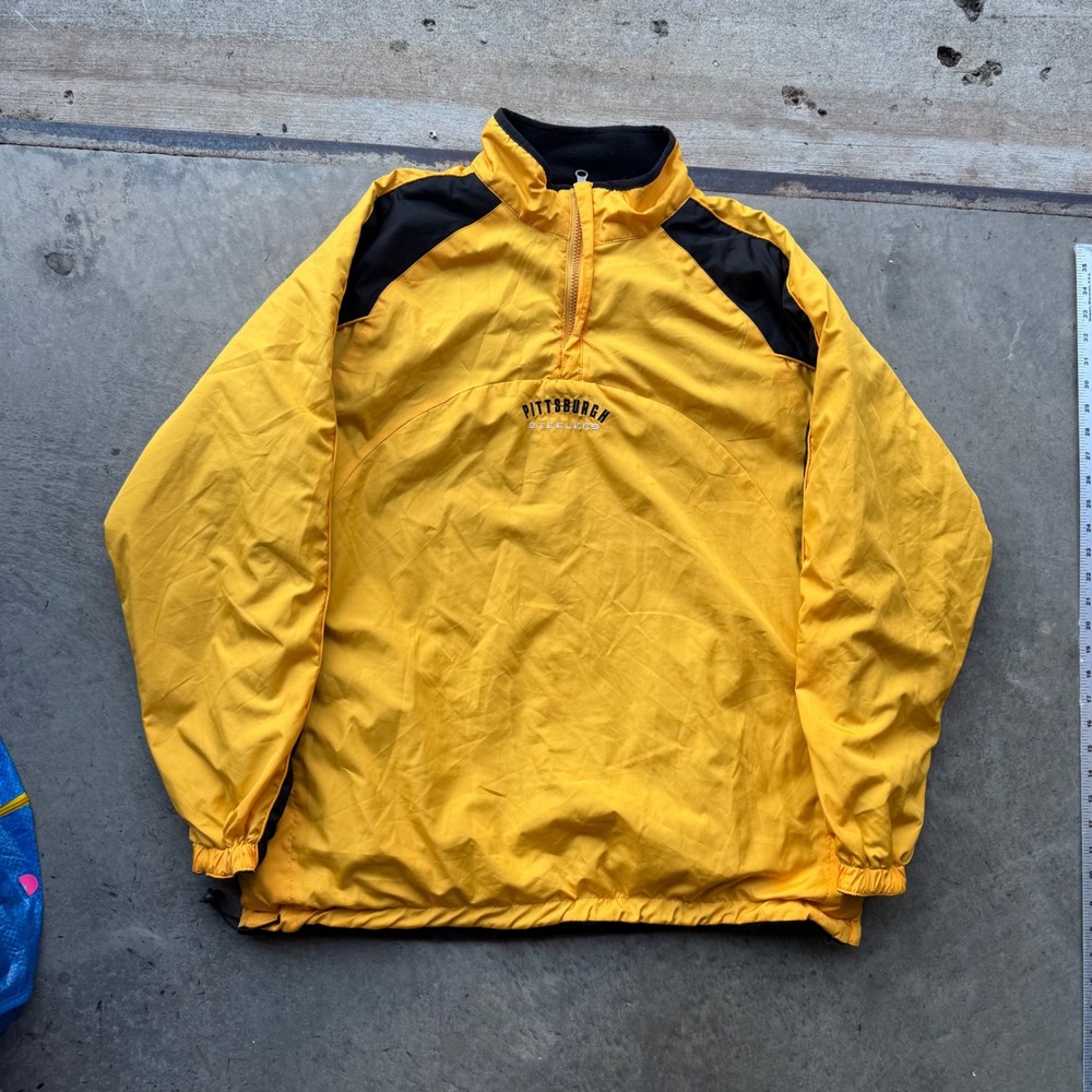 Vintage NFL Pittsburgh Steelers Quarter Zip Fleece Windbreaker Yellow Large
